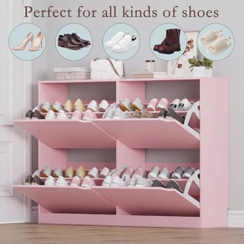 BORNOON Shoe Cabinet with 4 Flip Drawers, Narrow Hidden Shoe Storage Cabinet - Image 4