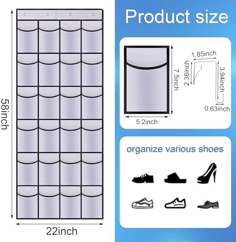 Over the Door Shoe Organizer, 24 Mesh Pockets, Hanging Storage - Image 2