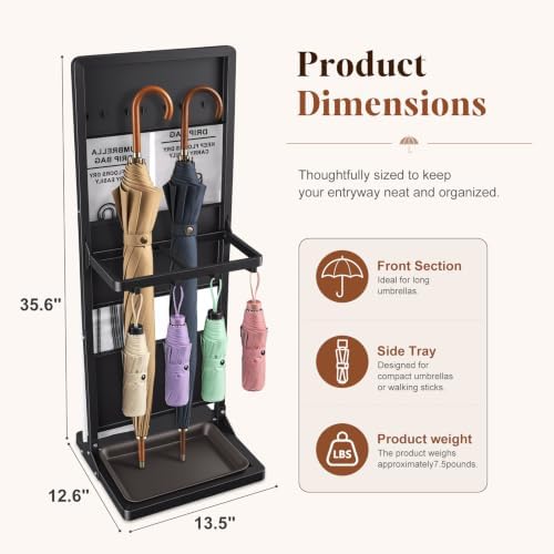 Wet Umbrella Stand with Bag Holder, Entryway Organizer with Drip Tray - Image 3