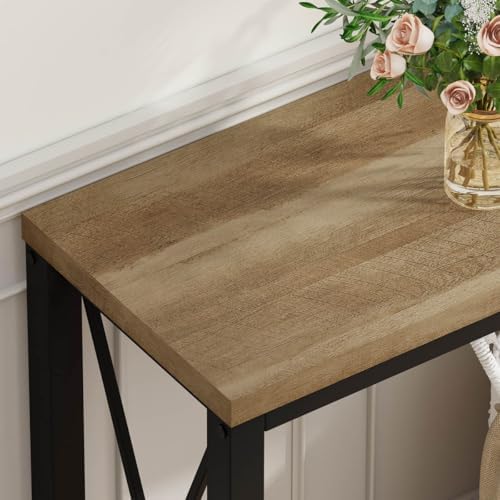 BON AUGURE Sofa Table Behind Couch, 47In Narrow Console Table, Vintage Oak - Image 4