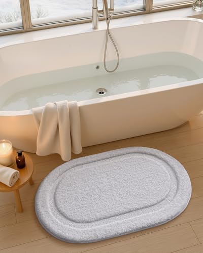 Color&Geometry Oval White Bathroom Rugs 36x24, Extra Soft Absorbent Microfiber - Image 3