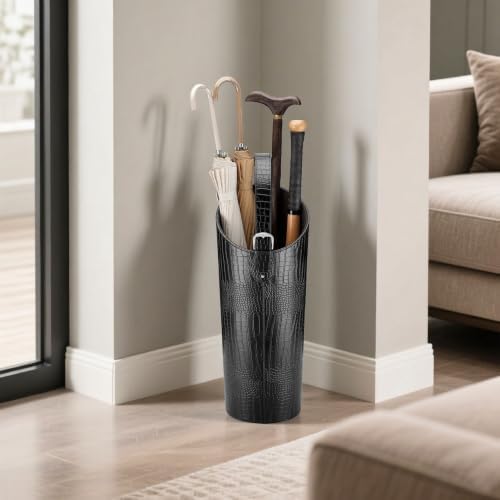 Black Faux Leather Umbrella Stand Holder Entryway Indoor，Modern Umbrella Bucket - Image 2