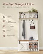VASAGLE Hall Tree with Bench and Shoe Storage, 6 Tri-Hooks, Sliding Door - Image 3
