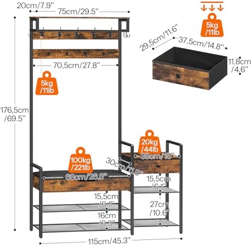 HOOBRO Hall Tree with Bench, Shoe and Coat Rack - Image 3