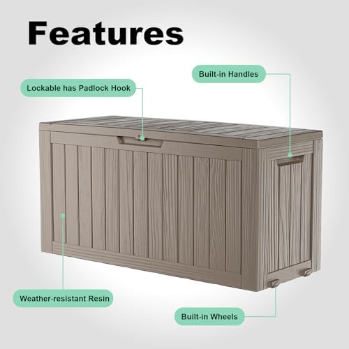 DRATO 90 Gallon Outdoor Storage Box Waterproof, Lockable Resin Deck Box - Image 4