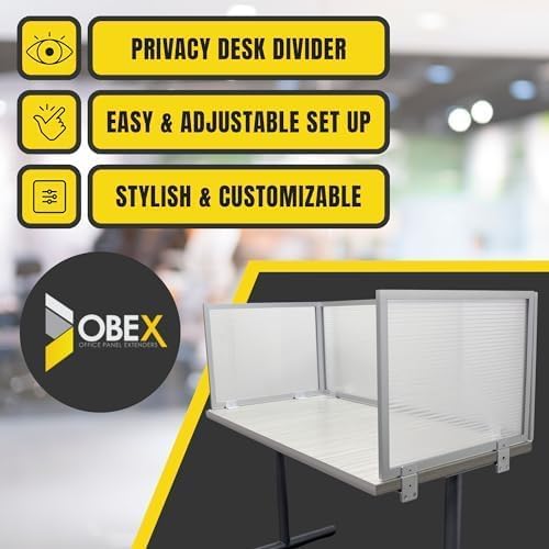 OBEX Polycarbonate Office Desk Mounted Privacy Screen Adjustable Table Top Panel Divider, Universal Aluminum Bracket-USA Made, 24" x 48", Translucent