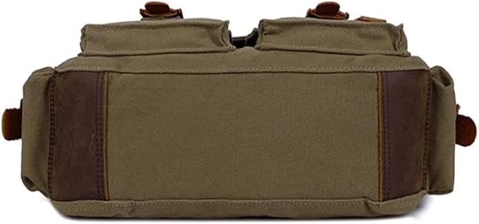 Sechunk Vintage Military Leather Canvas Laptop Bag Messenger Bags Medium - Image 4