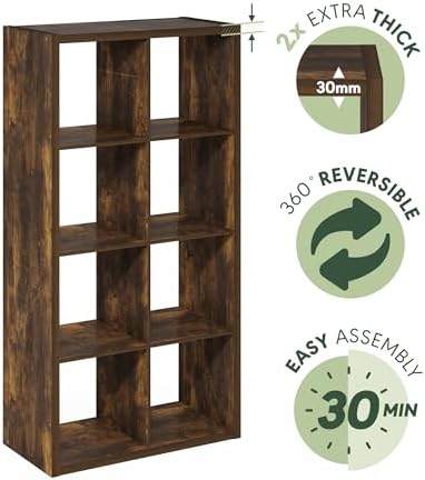 Furinno Cubicle 8-Cube Book Shelf, Extra Thick Frame Bookshelf, Amber Pine - Image 6