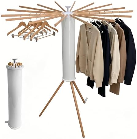 Clothes Drying Rack Foldable, Rotary Tripod Laundry Drying Rack, 16 Wooden Poles by Unknown