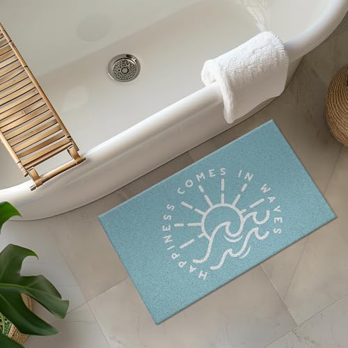 Jvpke Blue Beach Door Mat, Happiness Comes in Waves Blue Beachy Door Mat Indoor - Image 6