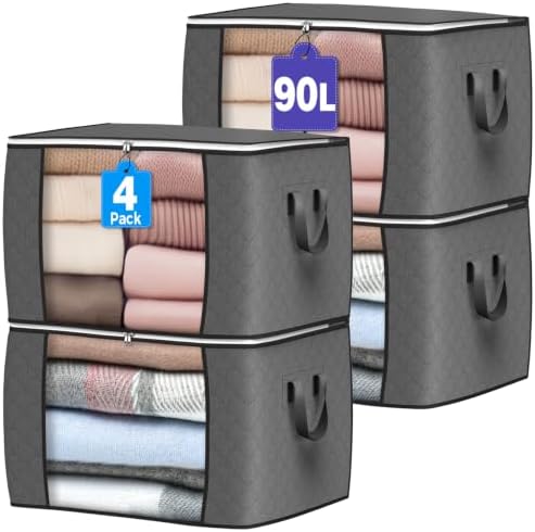 90L Large Storage Bags, 4 Pack Clothes Storage Bins Closet Organizers by BuddingJoy-BuildaJoyfulLifeforYou