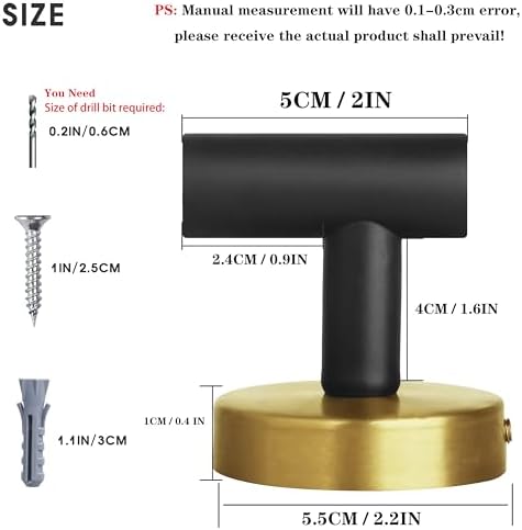 4 Pack Robe Towel Hooks Coat Black Gold Wall Hook Stainless Steel Heavy Duty - Image 2
