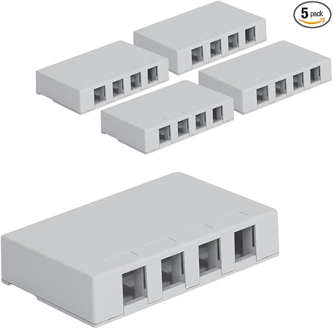 ICC 4 Port Surface Mount Box in White, 5 Pack, Works by ICC