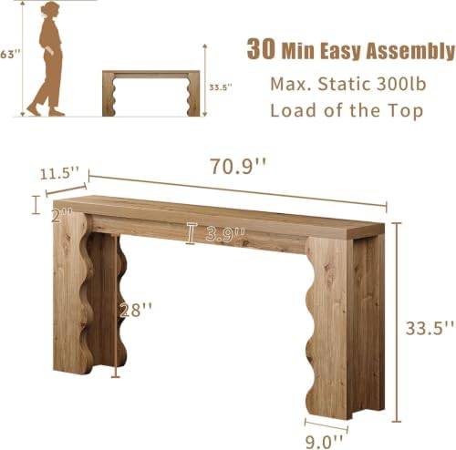 70.9" Farmhouse Entryway Table, Wood Console Table, Behind Couch table - Image 2