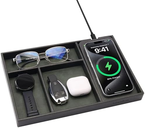 Valet Tray, Built in Wireless Charging Pad, Nightstand Organizer by wirelessfuturecharger