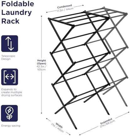Black+Decker 3 Tier Expandable Collapsing Foldable Laundry Rack - Image 2