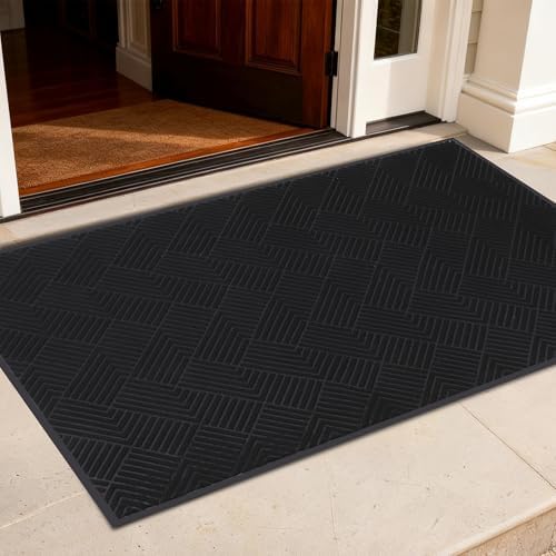 Front Door Mat Outside Entrance, 3x6ft Oversized Heavy Duty Rubber Doormat by PEADEEAS