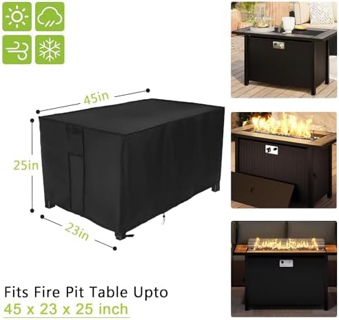 Waterproof Fire Pit Cover Rectangular 45"L x 23"W x 25"H Black - Image 3