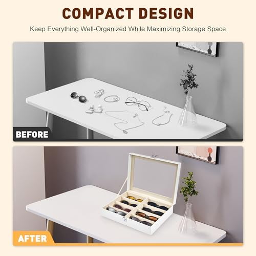 CO-Z 8-Slot Sunglasses Organizer, Leather Lockable Display Case - Image 7