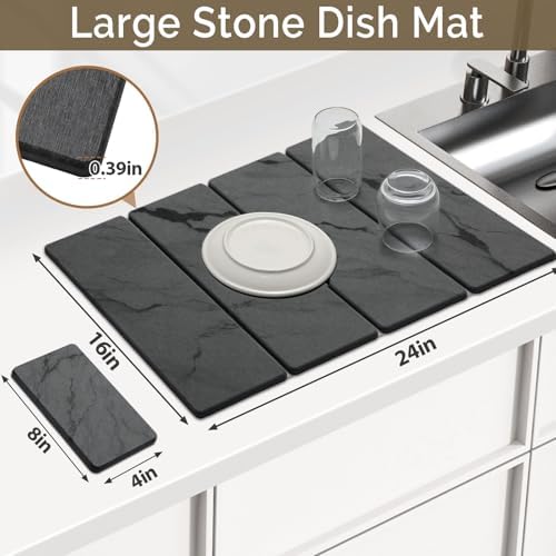 Large Stone Dish Drying Mat for Kitchen Counter, Foldable Water Absorbing - Image 4