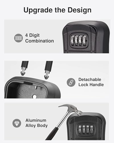 Puroma Key Lock Box Outdoor 4 Digit Code Combination Lockbox House, 2 Black - Image 4