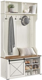 VASAGLE Hall Tree with Bench and Shoe Storage, 6 Tri-Hooks, Sliding Door by VASAGLEbySONGMICSHOME