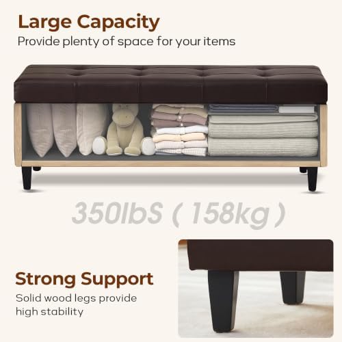51" Storage Bench, Leather Tufted Storage Ottoman Bench - Image 5