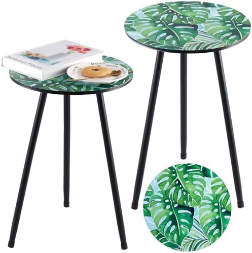 2-Pack Small Mosaic Metal Side Tables Outdoor Patio Round Accent Table Modern by PartyZealot