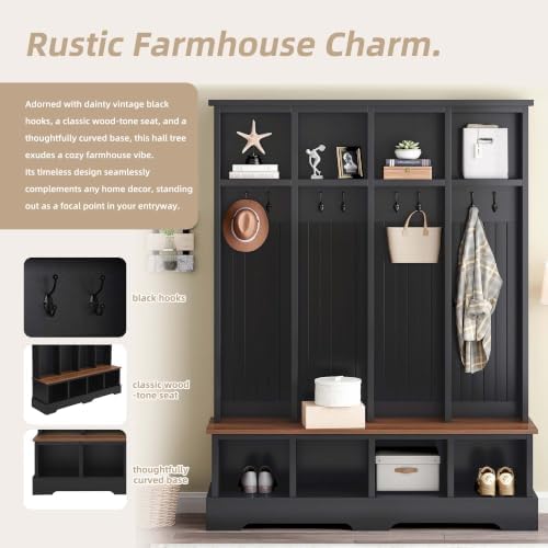4-in-1 Hall Tree with Storage Bench Shoe Organizer/ Shelves - Image 3