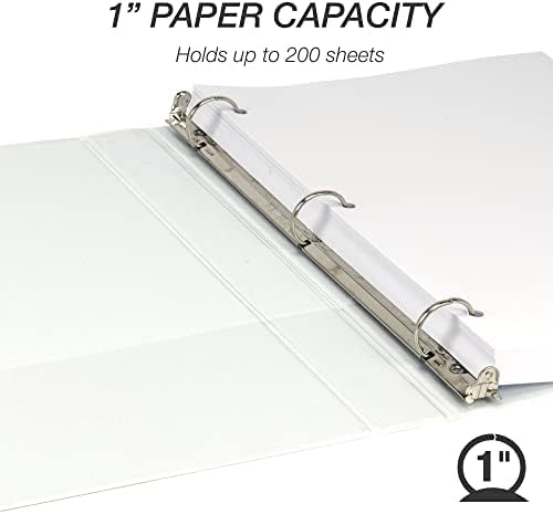 Samsill 1 Inch 3 Ring Binders, Made in USA, Economy Round Ring, Clear View Cover, 200 Sheet Capacity - for School, Home, Office - White, 4 Pack
