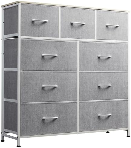 WLIVE Tall Dresser for Bedroom, 9 Drawer Chest of Drawers, Light Grey by WLIVE