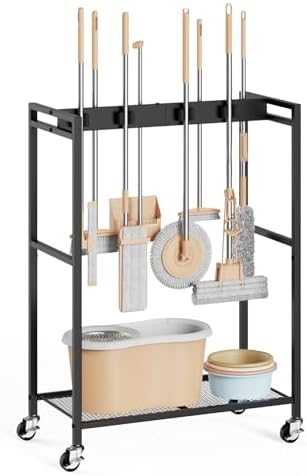 BORISI Broom And Mop Holder, Movable Broom Closet Storage Cabinet, Cleaning Cart by BORISI