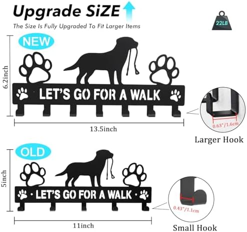 Dog Leash Holder for Wall, 7 Hooks, Iron Dog Leash Hanger, 13.5 Inch - Image 2