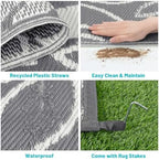 HEBE Waterproof Outdoor Rug 9'x12', Floral Reversible Plastic Patio Rug - Image 5