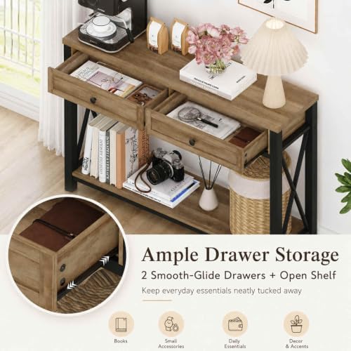 BON AUGURE Entryway Table with Storage, Sofa Table 2 Drawers, 47In Vintage - Image 3