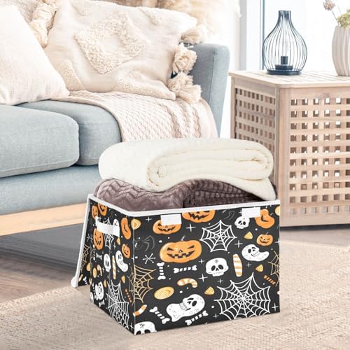 Bolaz Storage Bins with Lids and Handles, Halloween Seamless Pumpkins Spider - Image 5