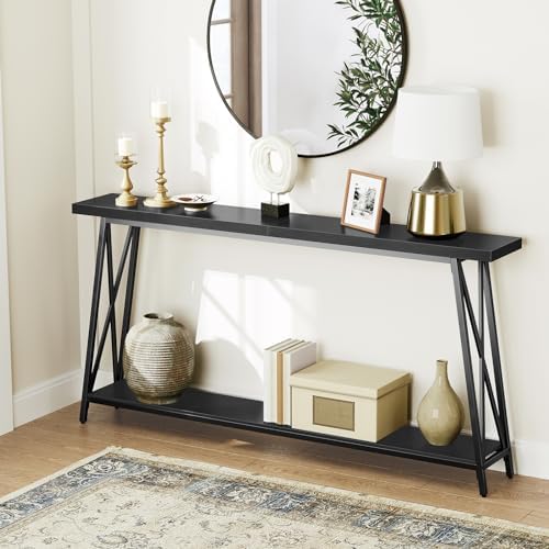 MAHANCRIS Console Table, Extra Long 2-Tier Sofa Table Behind Couch, X-Shaped - Image 3