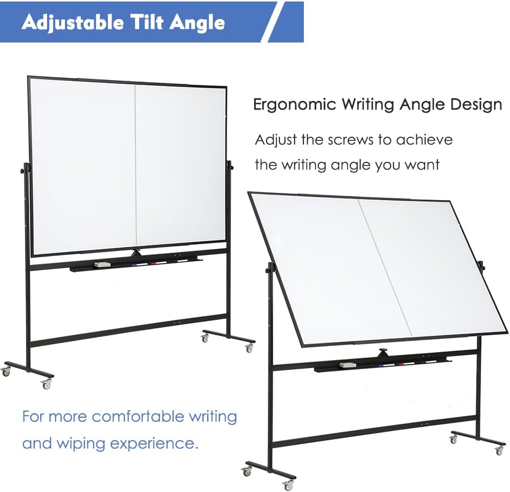 FORTUNO Magnetic Mobile Whiteboard 48"x36", Rolling Double Sided Dry Erase Board with Stand, Reversible Adjustable Height/Angle Easel White Board on Wheels 4' x 3' for Office Classroom Home, Black