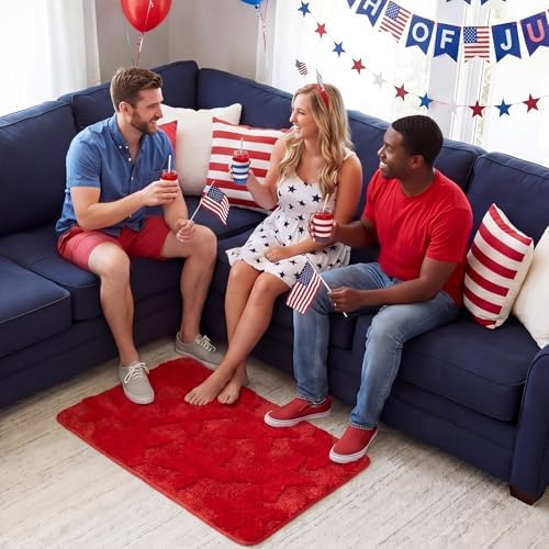Capoda 1 Pcs Patriotic Bath Mat 20 x 30 Inch Red Patriotic Star Bathroom Rug - Image 6