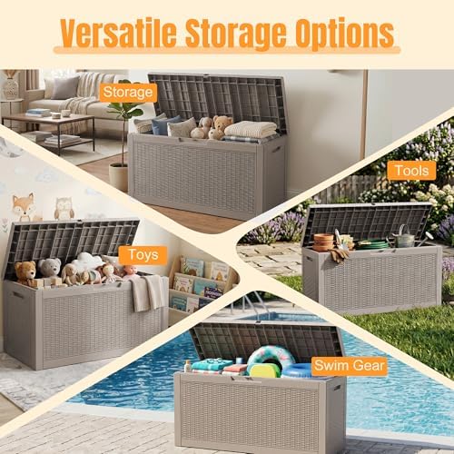 Outdoor Storage Box, 120 Gallon Waterproof Resin Patio Deck Box - Image 4