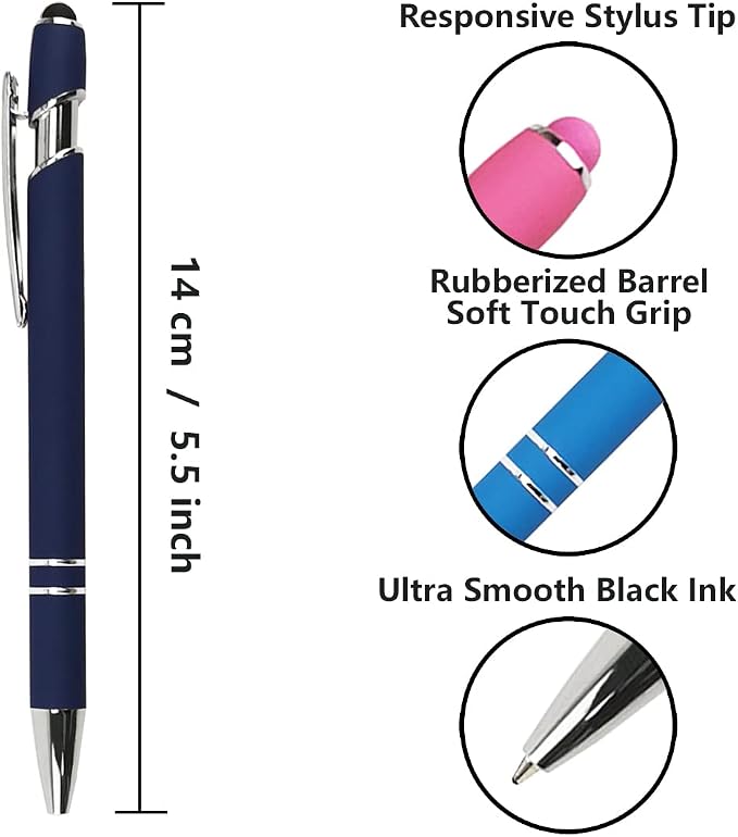 Oddmoal Ballpoint Pen with Stylus Tip, Soft Touch Click Metal Pen, 1.0mm Medium - Image 4