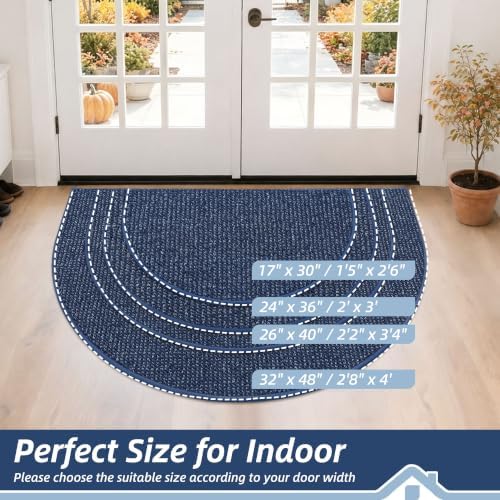BEQHAUSE Dirt Trapper Door Mat 17" x 30" Half Circle Non Slip Rugs - Image 2