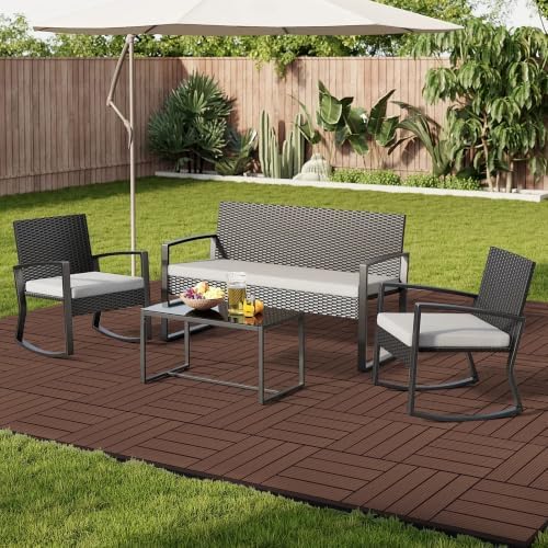 Composite Interlocking Deck Tiles Outdoor, 9 Pack, Light Coffee Color - Image 7