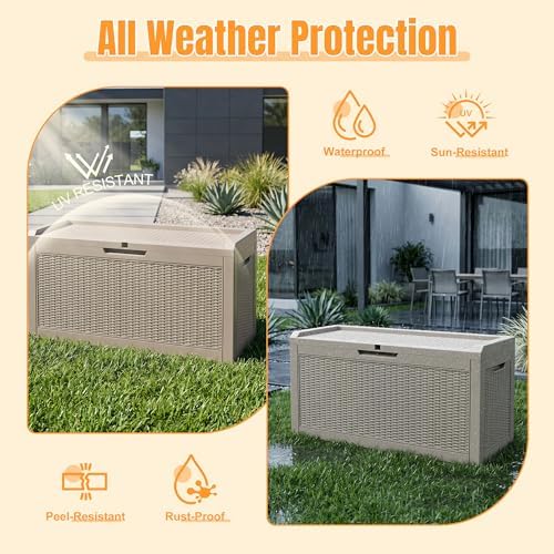 Outdoor Storage Box, 120 Gallon Waterproof Resin Patio Deck Box - Image 2