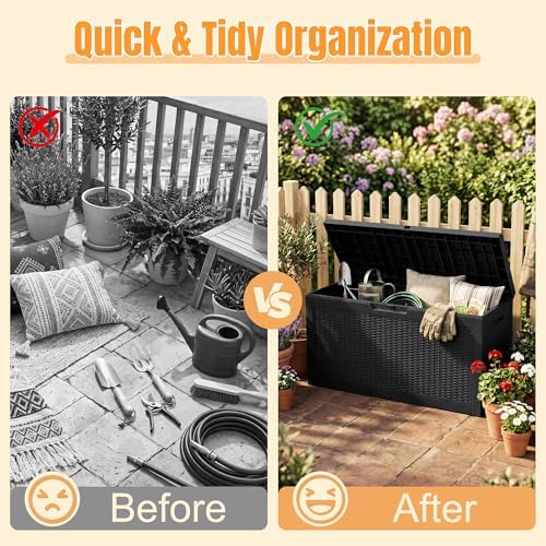 Outdoor Storage Box, 100 Gallon Waterproof Resin Patio Deck Box - Image 4