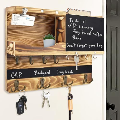 Key Holder Wall Mount with Shelf, Key Hooks by HEKOOLA