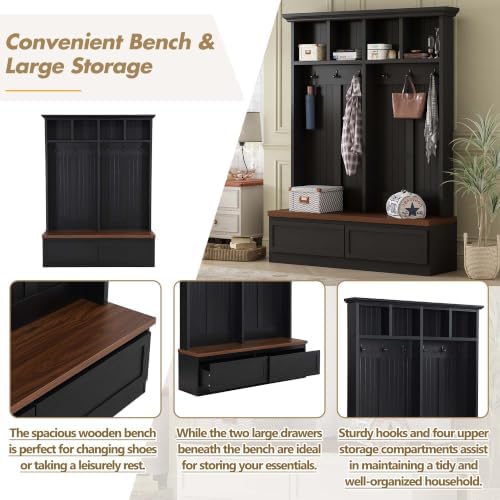 HRVEOCEI 4-in-1 Hall Tree with Storage Bench Shoe Organizer/Shelves - Image 3