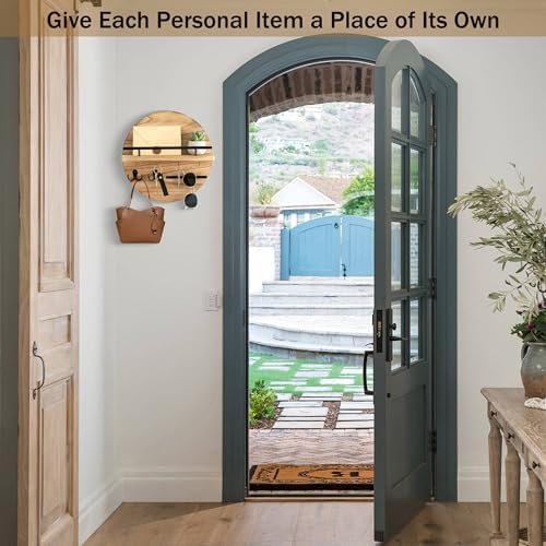 Key Holder Wall Mount with Shelf and Hooks, Mail Organizer - Image 3