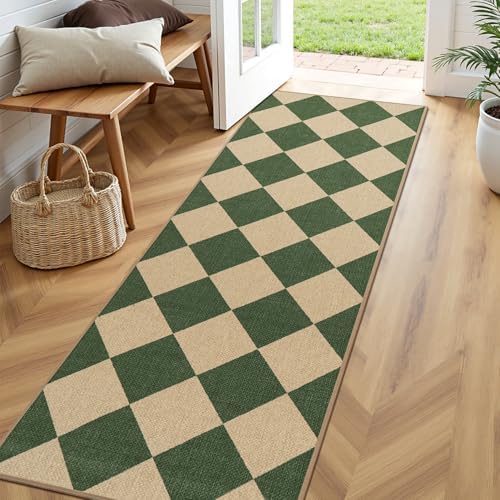 Lessymo Kitchen Runner Rug 2x6 Checkered Jute Rugs Washable Non Slip by Lessymo