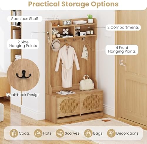 Giantex 4-In-1 Hall Tree with Bench and Shoe Storage, Entryway Bench with Coat - Image 4